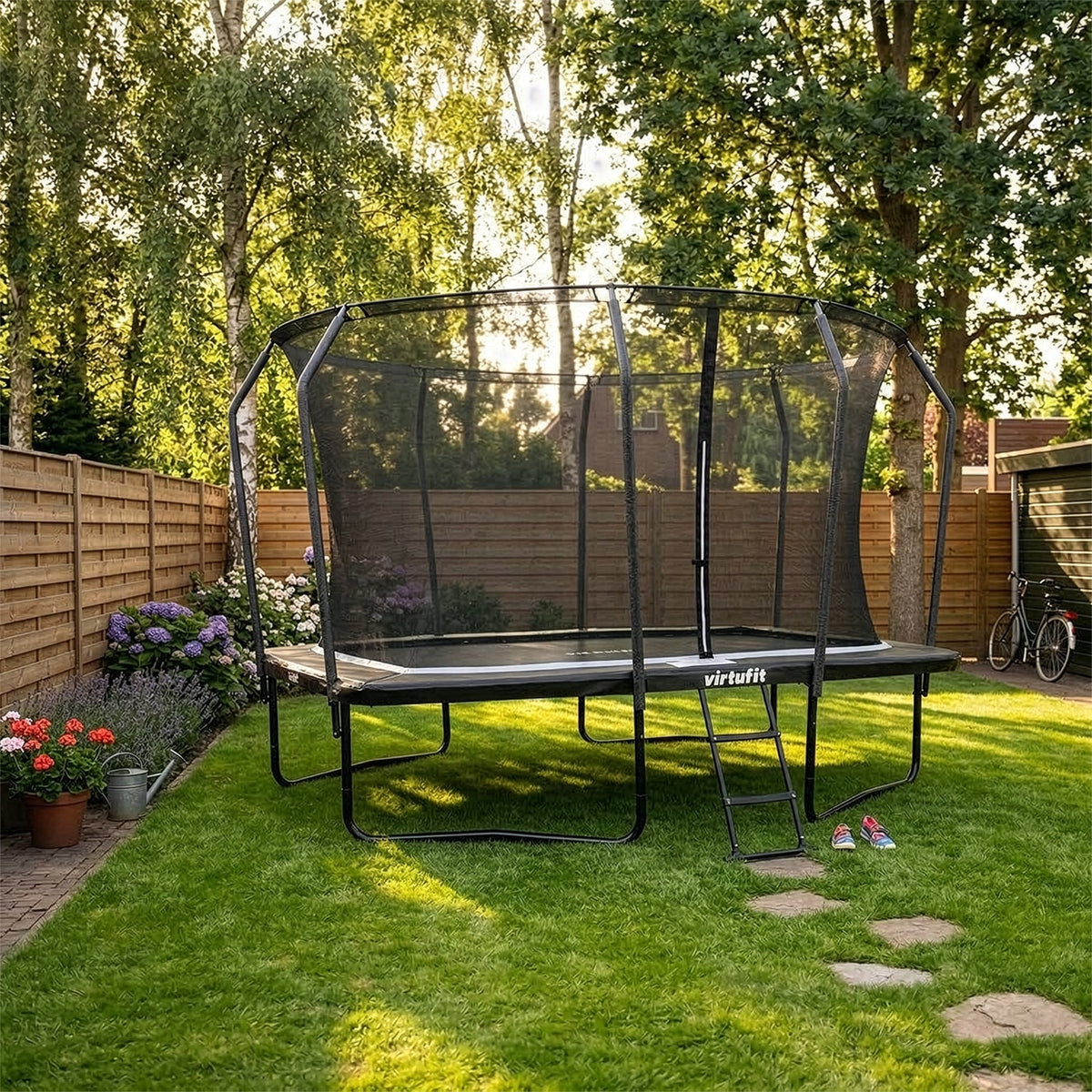 VirtuFit Premium Rechthoekige Trampoline met Veiligheidsnet - Zwart - 244 x 366 cm - Gratis trap - Detail