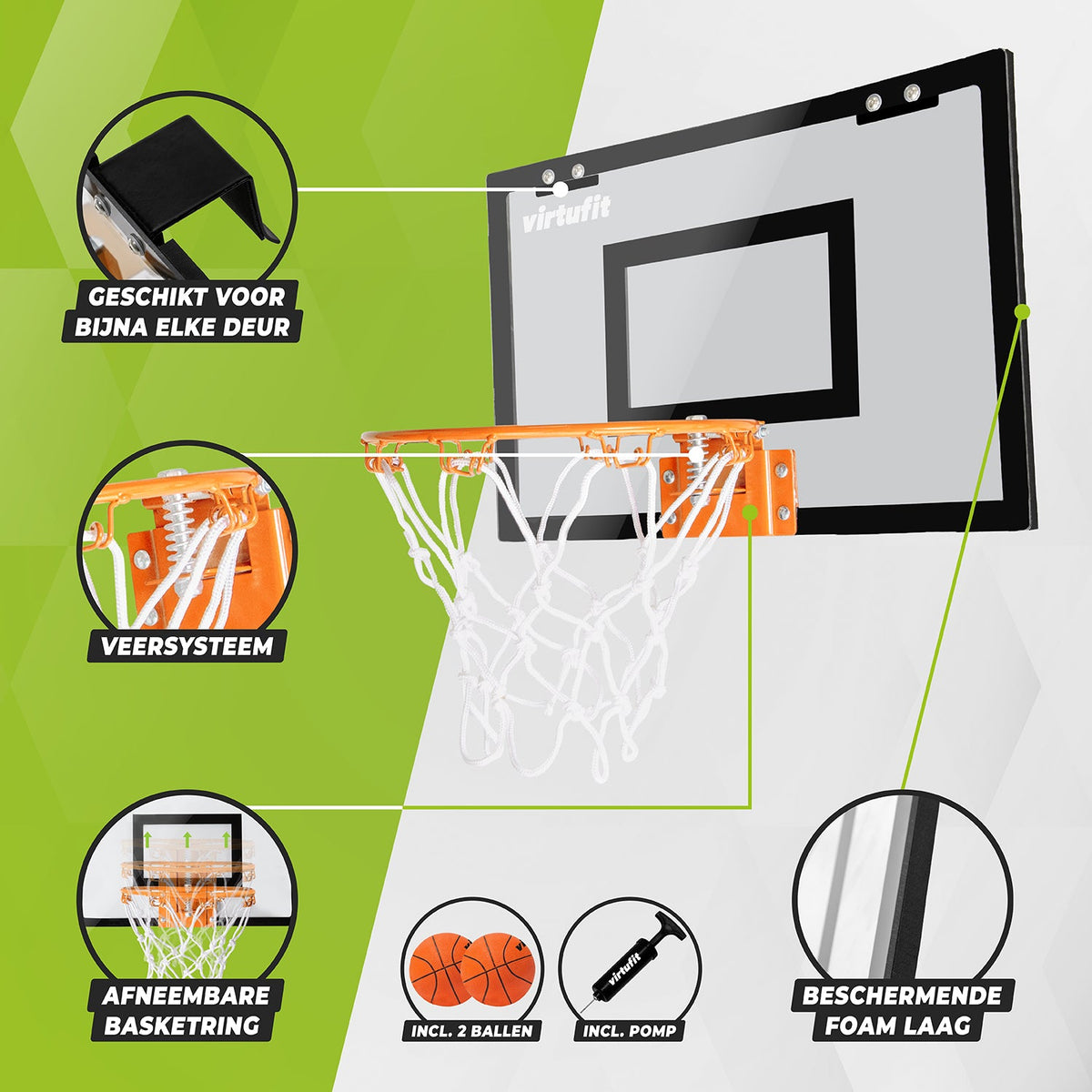 VirtuFit Pro Mini Basketbalbord met 2 Ballen en Pomp - Zwart - Detail