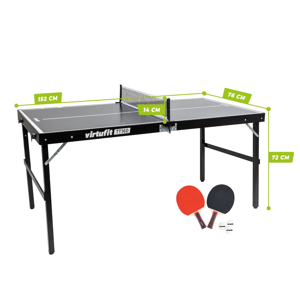 VirtuFit Mini Tafeltennistafel TT160 - Met 2 Batjes en 3 Ballen - Tweedekans - Detail