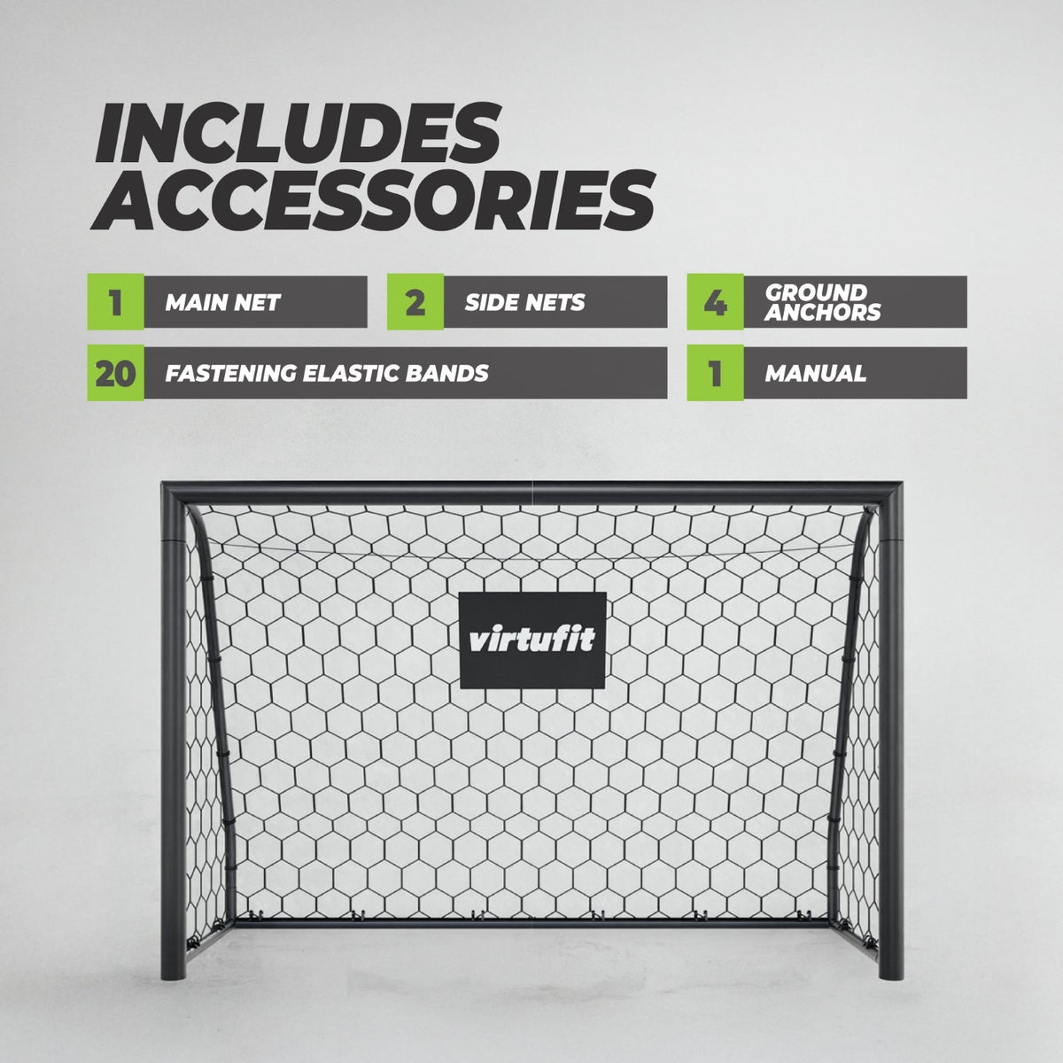 VirtuFit Voetbaldoel Premium - Heavy Duty Voetbal Goal - 180 x 120 x 60 - Aanzicht