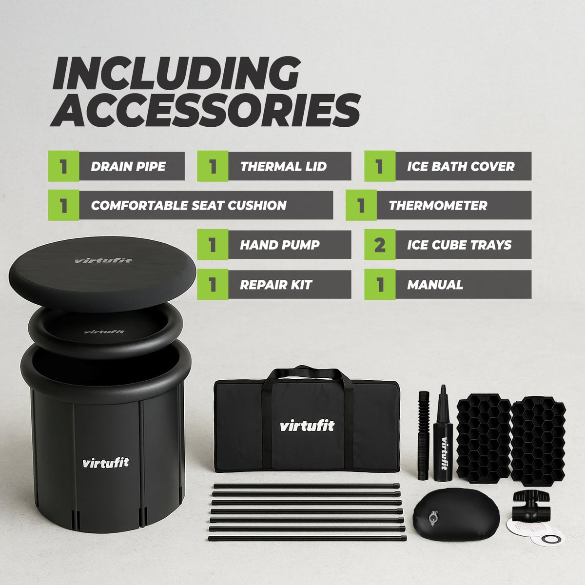 VirtuFit IJsbad XXL - 375 Liter - Antraciet - Inclusief accessoires - Detail