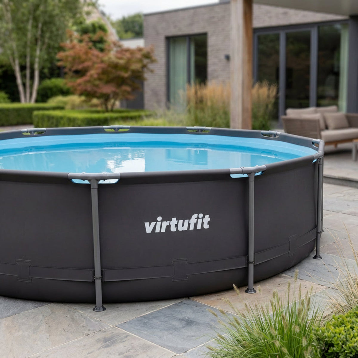 VirtuFit Rond Zwembad - Ø244 x 76 cm - Antraciet - Inclusief Filterpomp - Detail