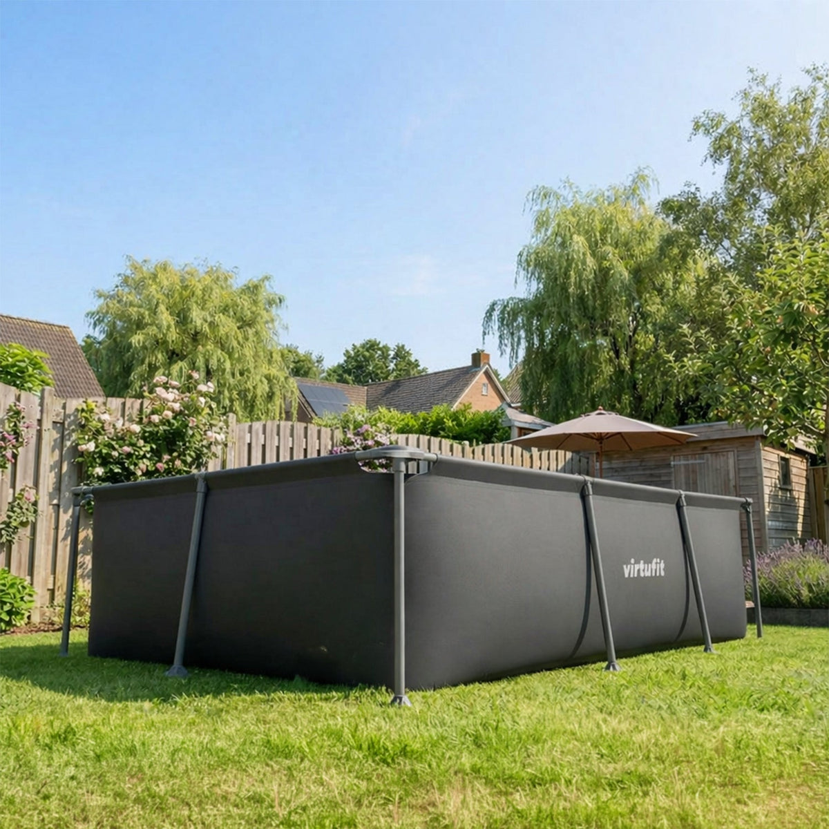 VirtuFit Rechthoekig Zwembad - 260 x 180 x 66 cm - Antraciet - Compleet Pakket - Detail