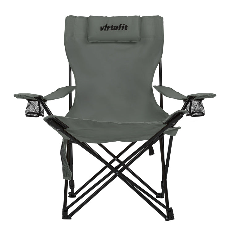 VirtuFit Opvouwbare Camping Stoel met Voetsteun - Strandstoel - Grijs - Tweedekans - Detail