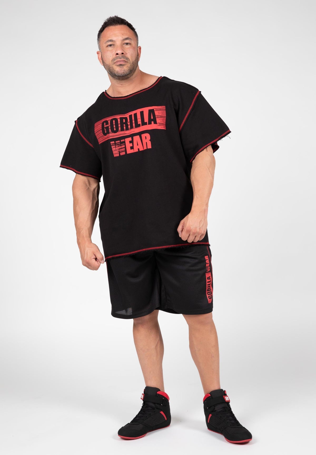 Gorilla Wear Wallace Mesh Shorts - Zwart/Rood - Detail
