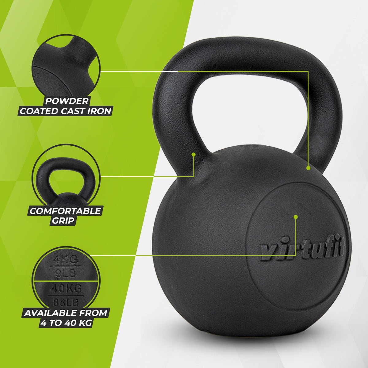 VirtuFit Kettlebell Pro - Kettle Bell - Gietijzer - 16 kg - In gebruik