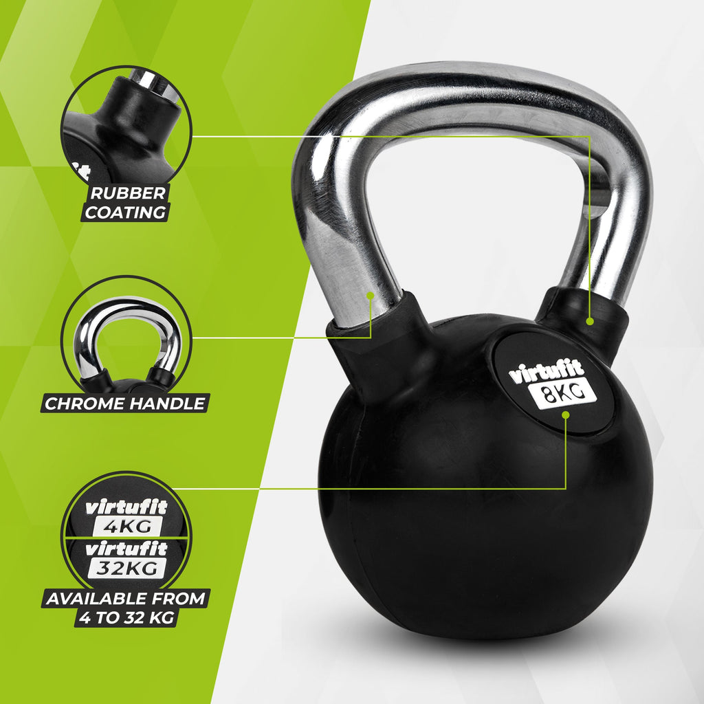 VirtuFit Kettlebell - Rubber/Chroom - 8 kg - In gebruik