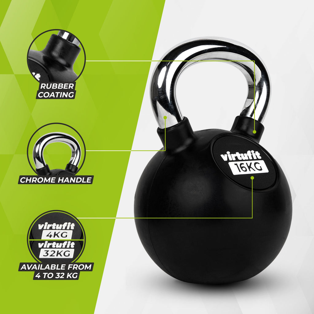 VirtuFit Kettlebell - Rubber/Chroom - 16 kg - In gebruik