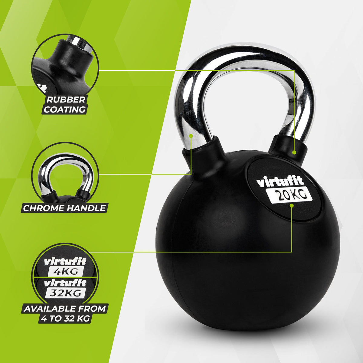 VirtuFit Kettlebell - Rubber/Chroom - 20 kg - In gebruik