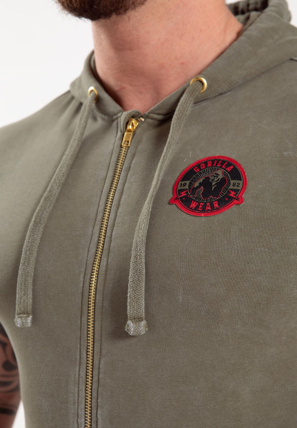 Gorilla Wear Silverdale Mouwloos Vest met Capuchon - Legergroen - Afbeelding 5