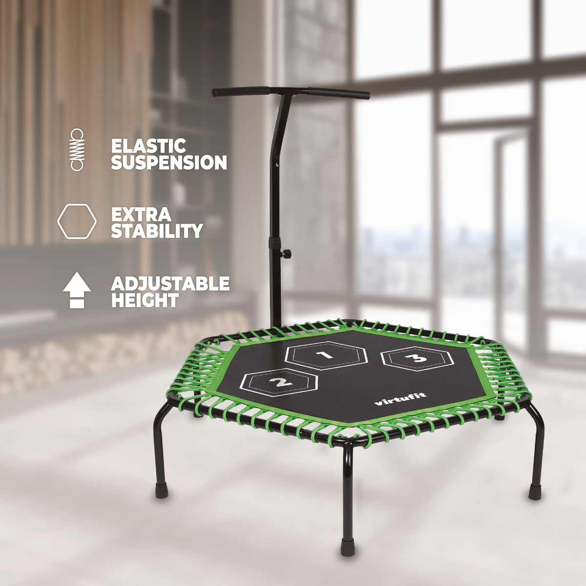VirtuFit Fitness Trampoline Pro met Handvat - Zwart - 127 cm - Tweedekans - In gebruik