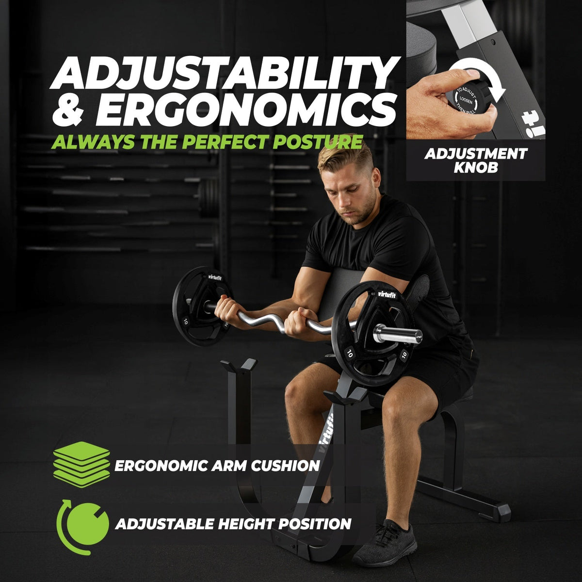 VirtuFit Preacher Curl Station - Halterbank - Afbeelding 5
