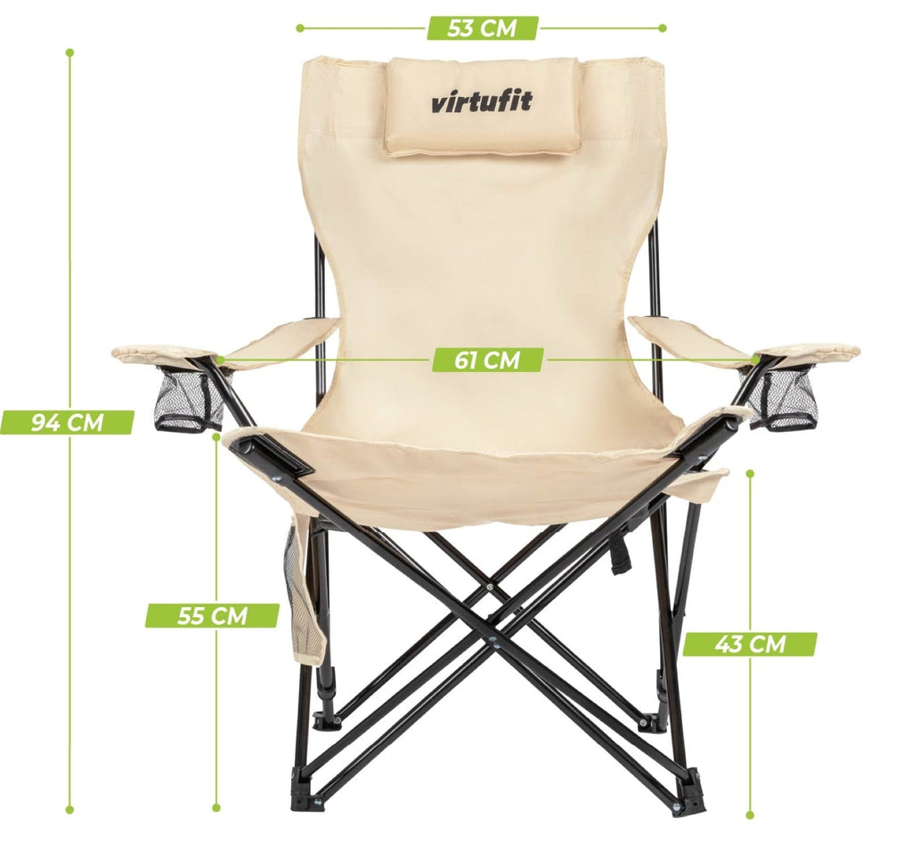 VirtuFit Campingstoel opvouwbaar met voetsteun - Strandstoel  - Beige - In gebruik