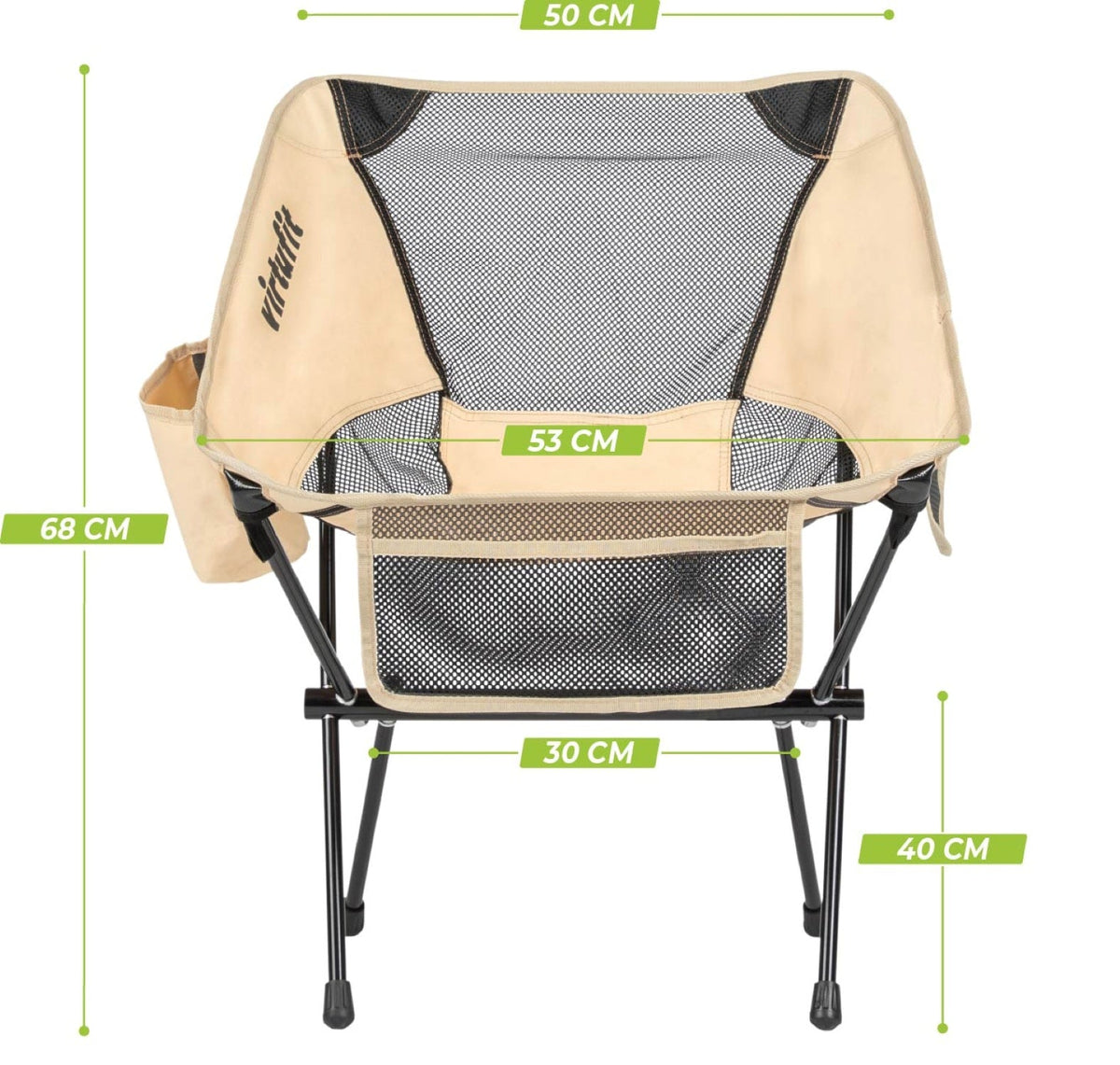 VirtuFit Camping Stoel Compact - Strandstoel - Opvouwbaar - Beige - In gebruik