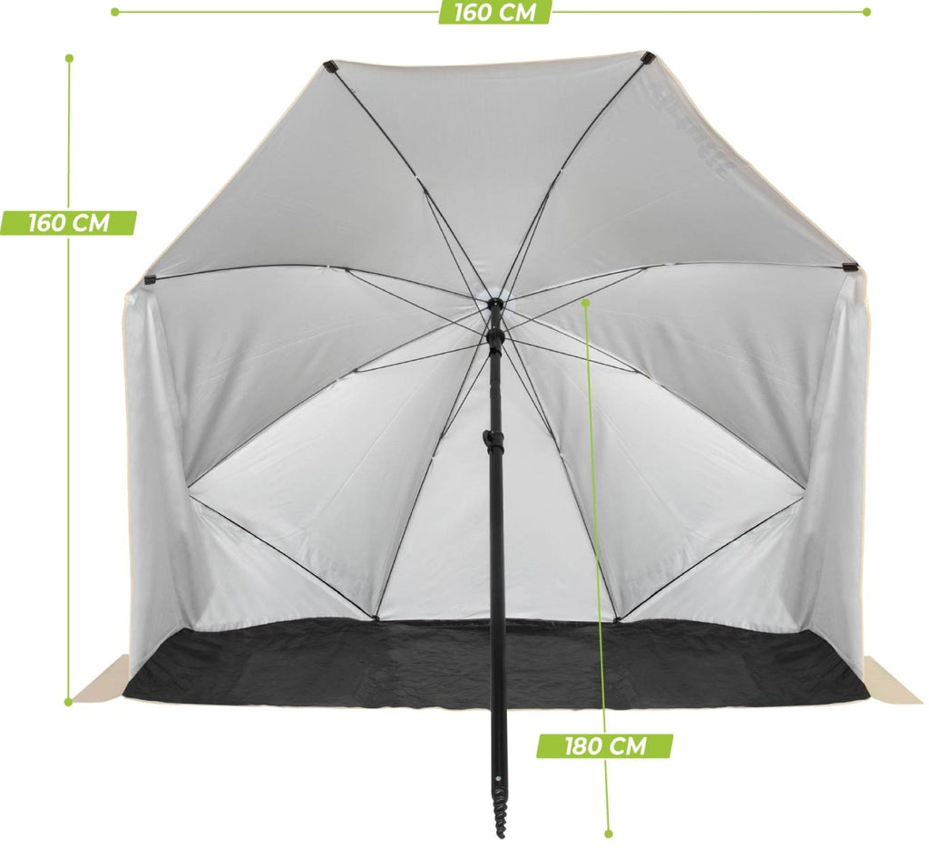 VirtuFit Strandparasol - Windscherm - Strandtent - 160 cm - Beige - In gebruik