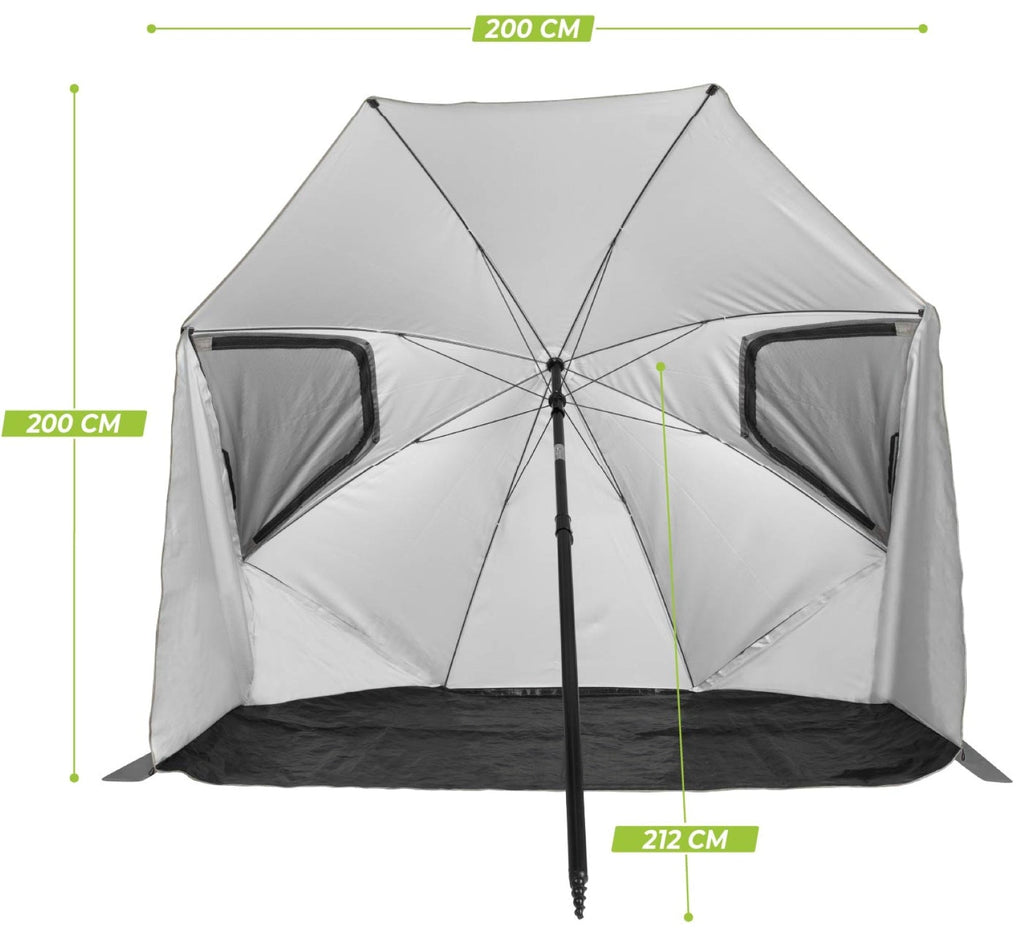 VirtuFit Strandparasol Premium - Windscherm - Strandtent - 200 cm - Grijs - In gebruik