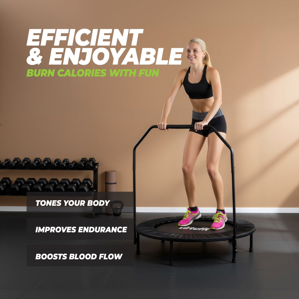 VirtuFit Opvouwbare Fitness Trampoline met Handvat - Zwart - 100 cm - In gebruik