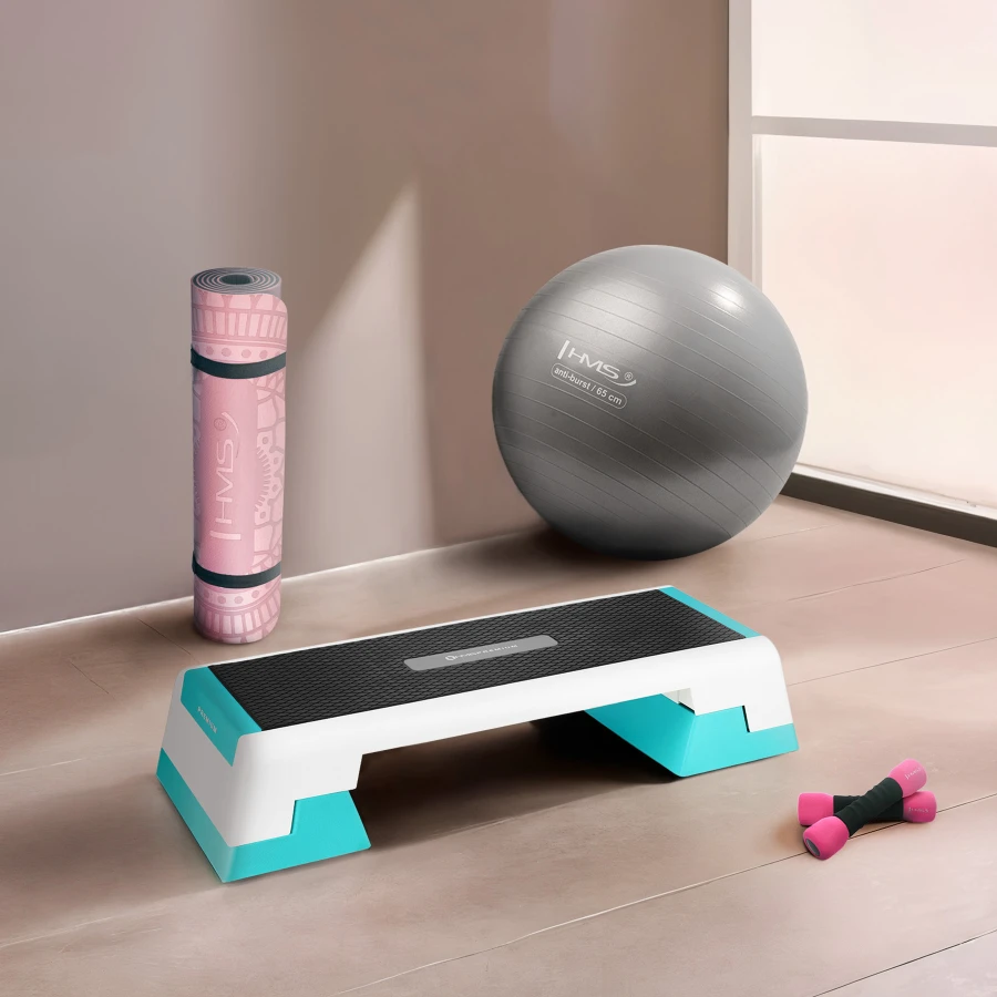 HMS Fitness Premium Aerobic Step - Wit/Blauw - In gebruik