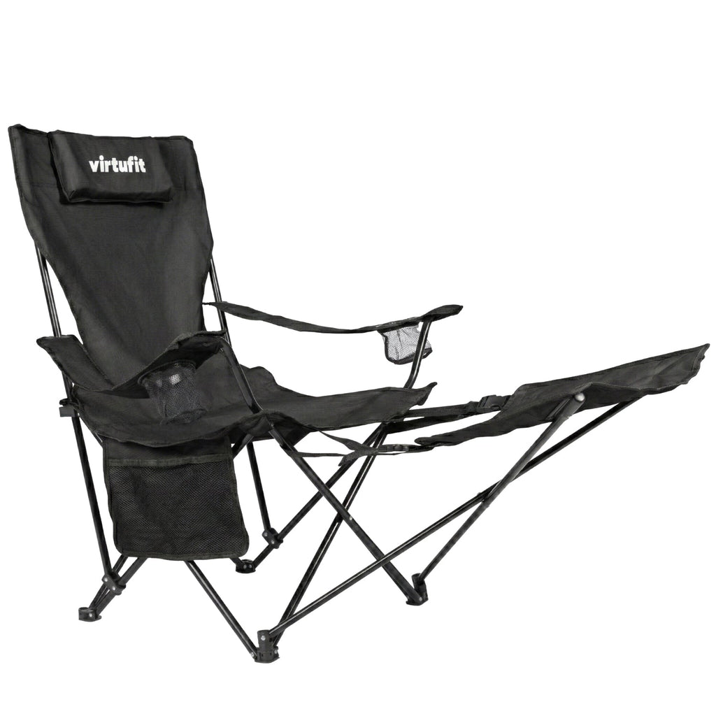 VirtuFit Campingstoel opvouwbaar met voetsteun - Strandstoel - Zwart - Afbeelding 5