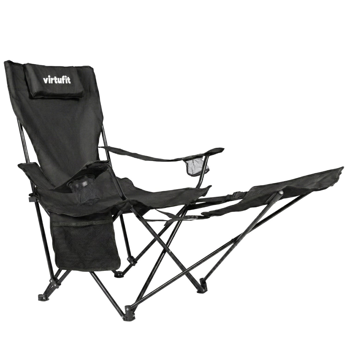VirtuFit Campingstoel opvouwbaar met voetsteun - Strandstoel - Zwart - Afbeelding 5
