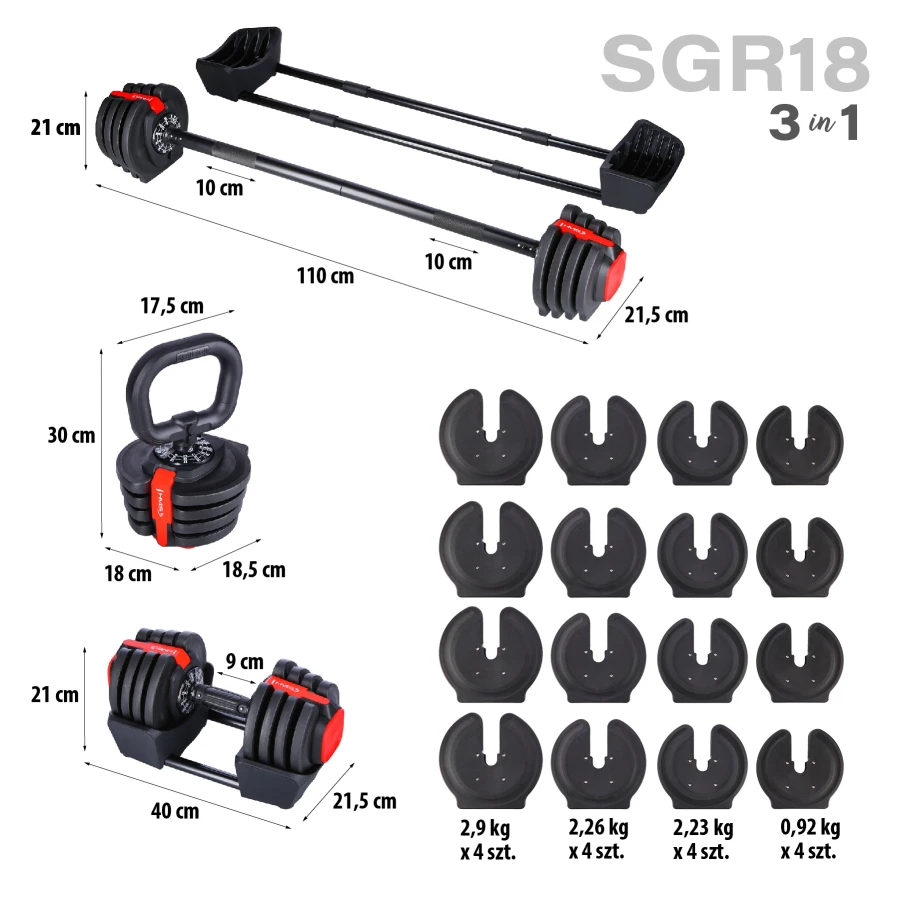 HMS 3-in-1 Verstelbare Dumbbell Set - 43,5 kg - Afbeelding 16
