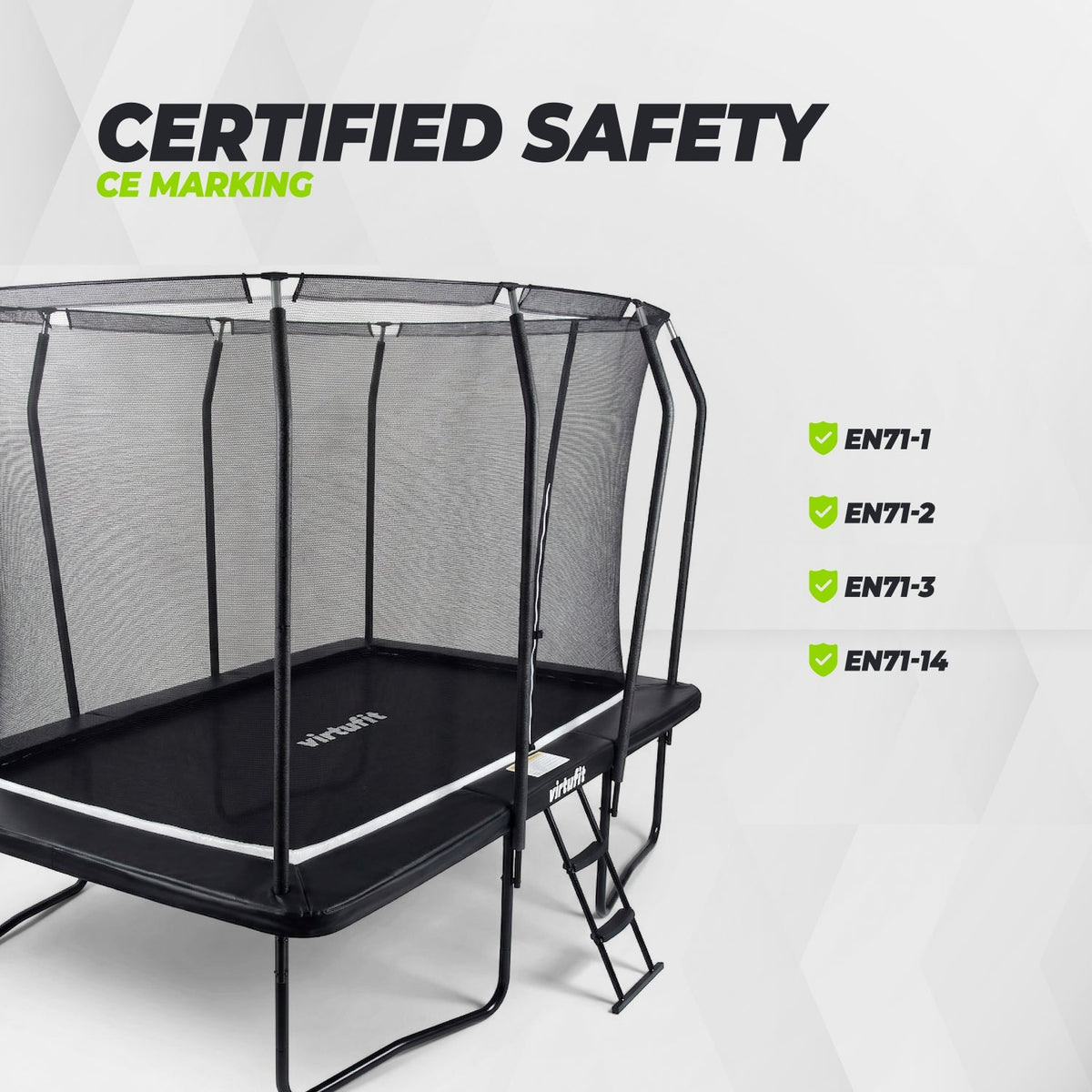 VirtuFit Premium Rechthoekige Trampoline met Veiligheidsnet - Zwart - 183 x 274 cm - Gratis trap - Afbeelding 9