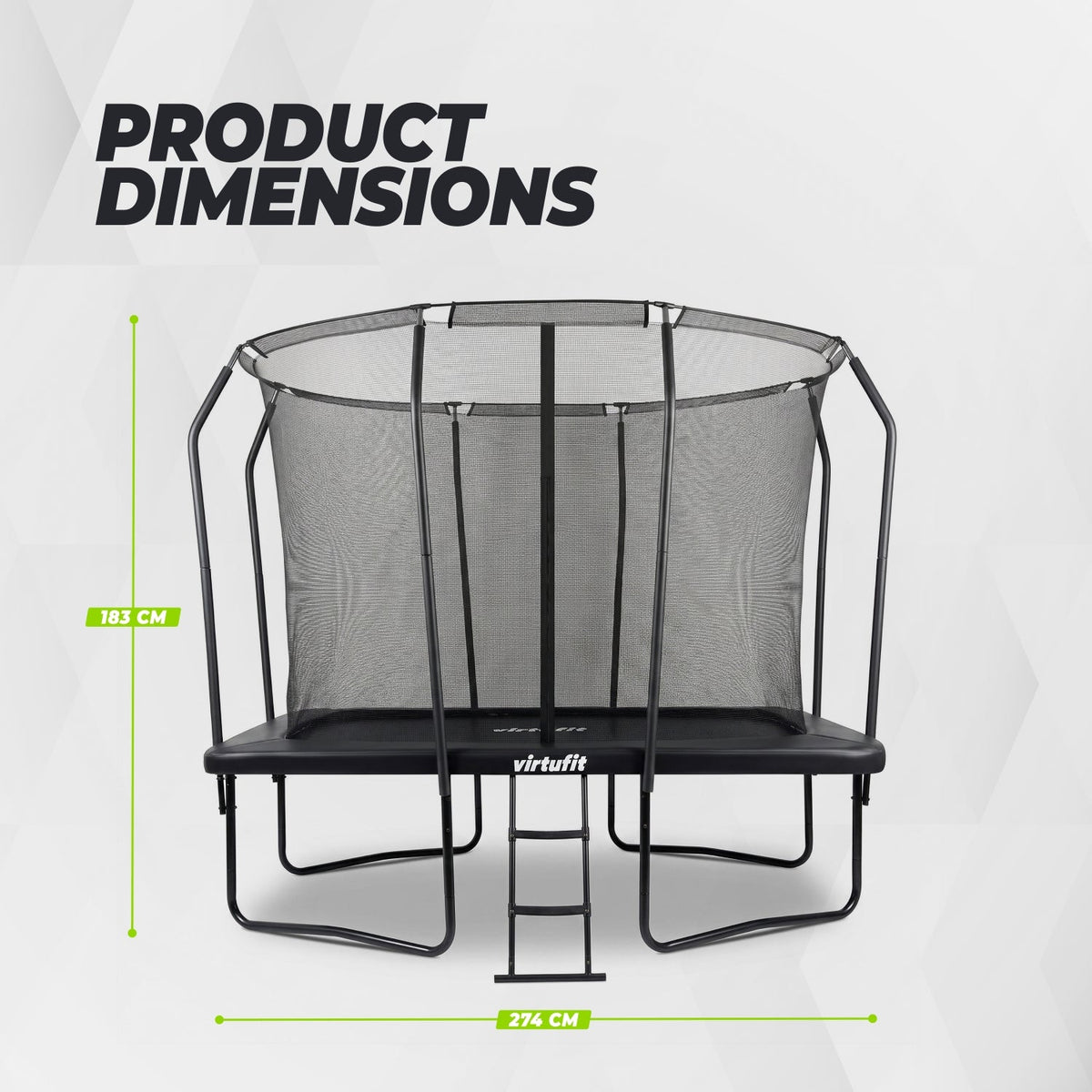 VirtuFit Premium Rechthoekige Trampoline met Veiligheidsnet - Zwart - 183 x 274 cm - Gratis trap - Afbeelding 10