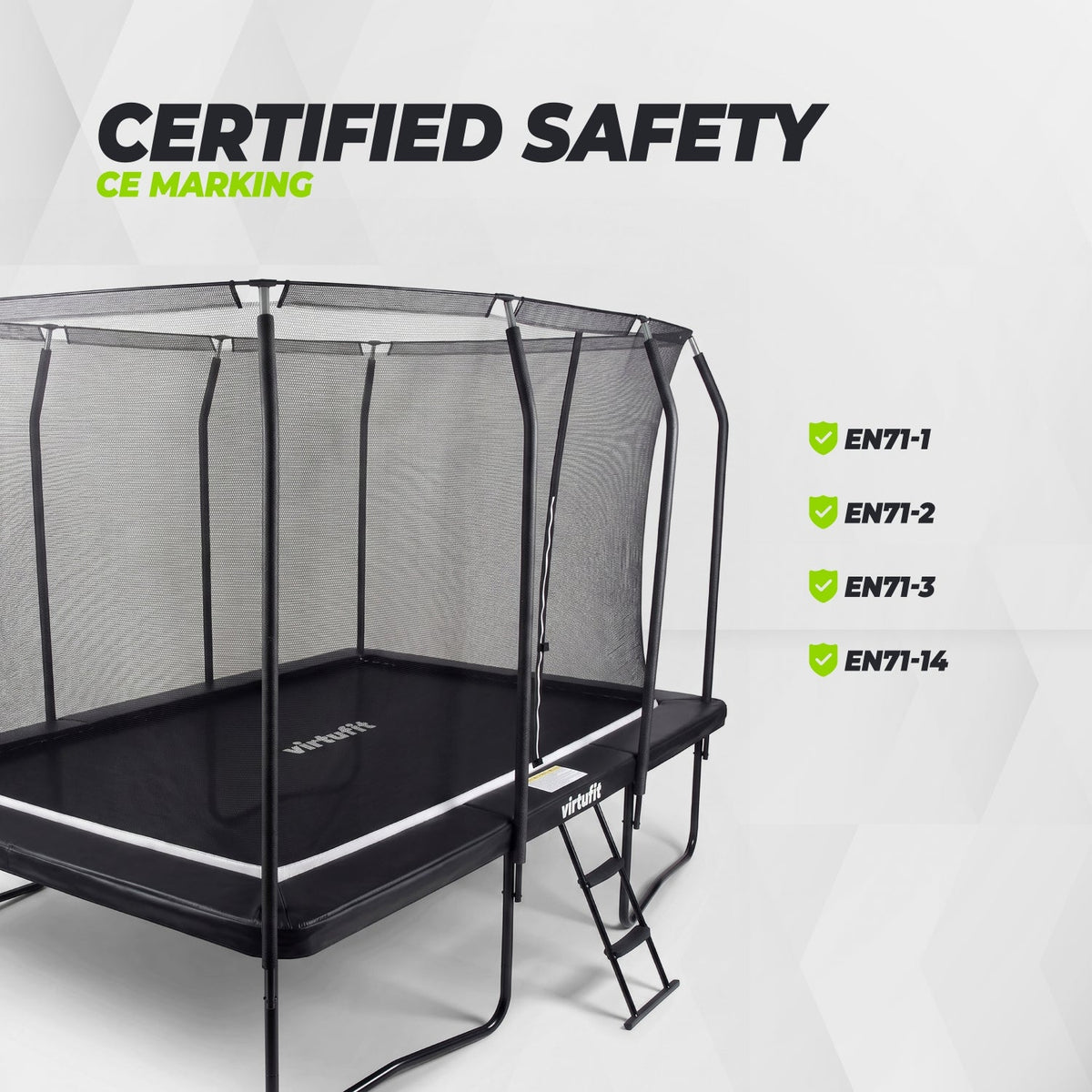 VirtuFit Premium Rechthoekige Trampoline met Veiligheidsnet - Zwart - 213 x 305 cm - Gratis trap - Afbeelding 9