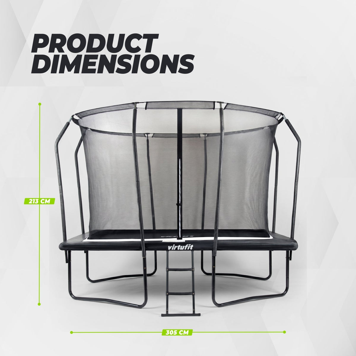 VirtuFit Premium Rechthoekige Trampoline met Veiligheidsnet - Zwart - 213 x 305 cm - Gratis trap - Afbeelding 10