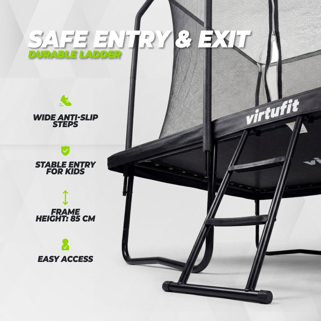 VirtuFit Premium Rechthoekige Trampoline met Veiligheidsnet - Zwart - 244 x 366 cm - Gratis trap - Afbeelding 6