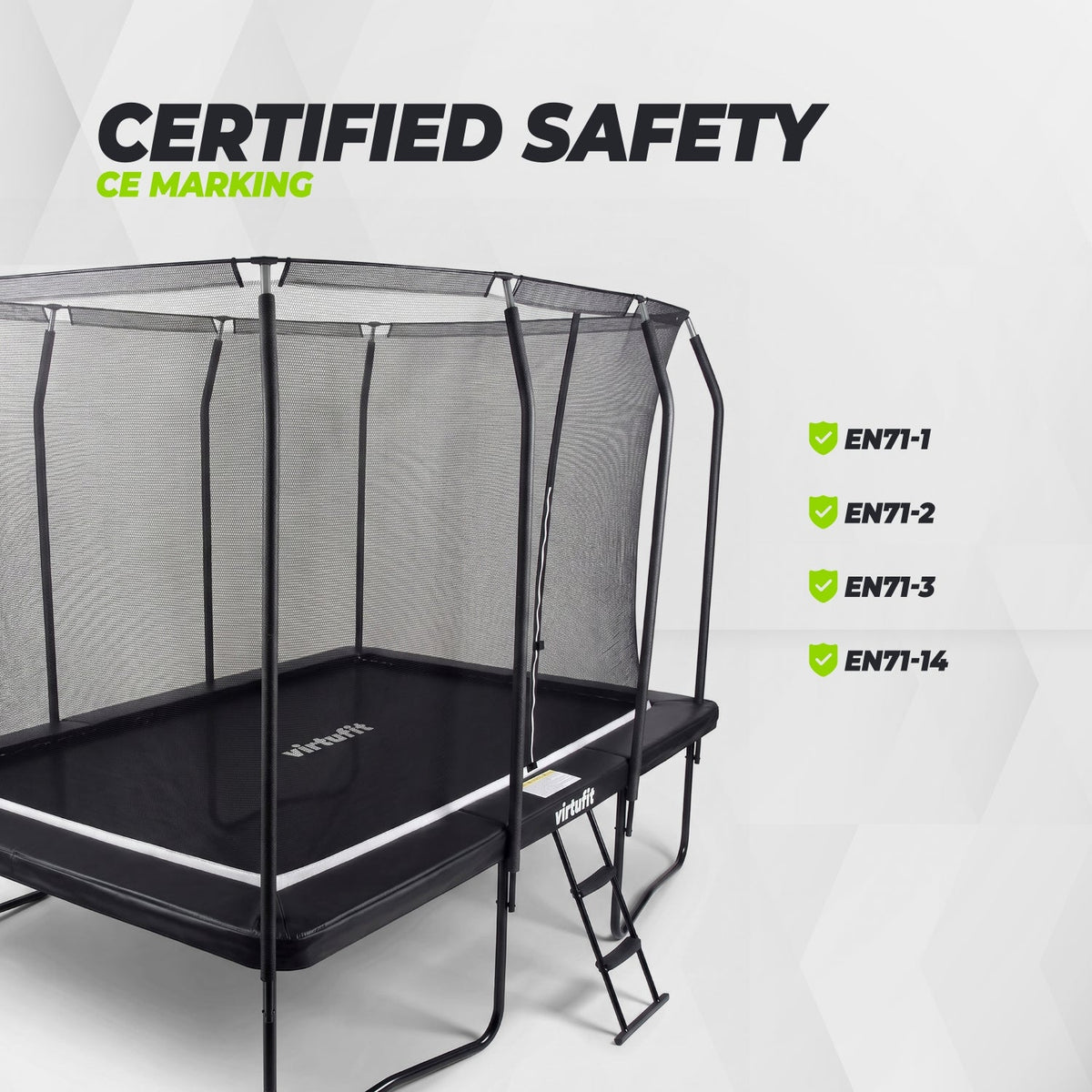 VirtuFit Premium Rechthoekige Trampoline met Veiligheidsnet - Zwart - 244 x 366 cm - Gratis trap - Afbeelding 9