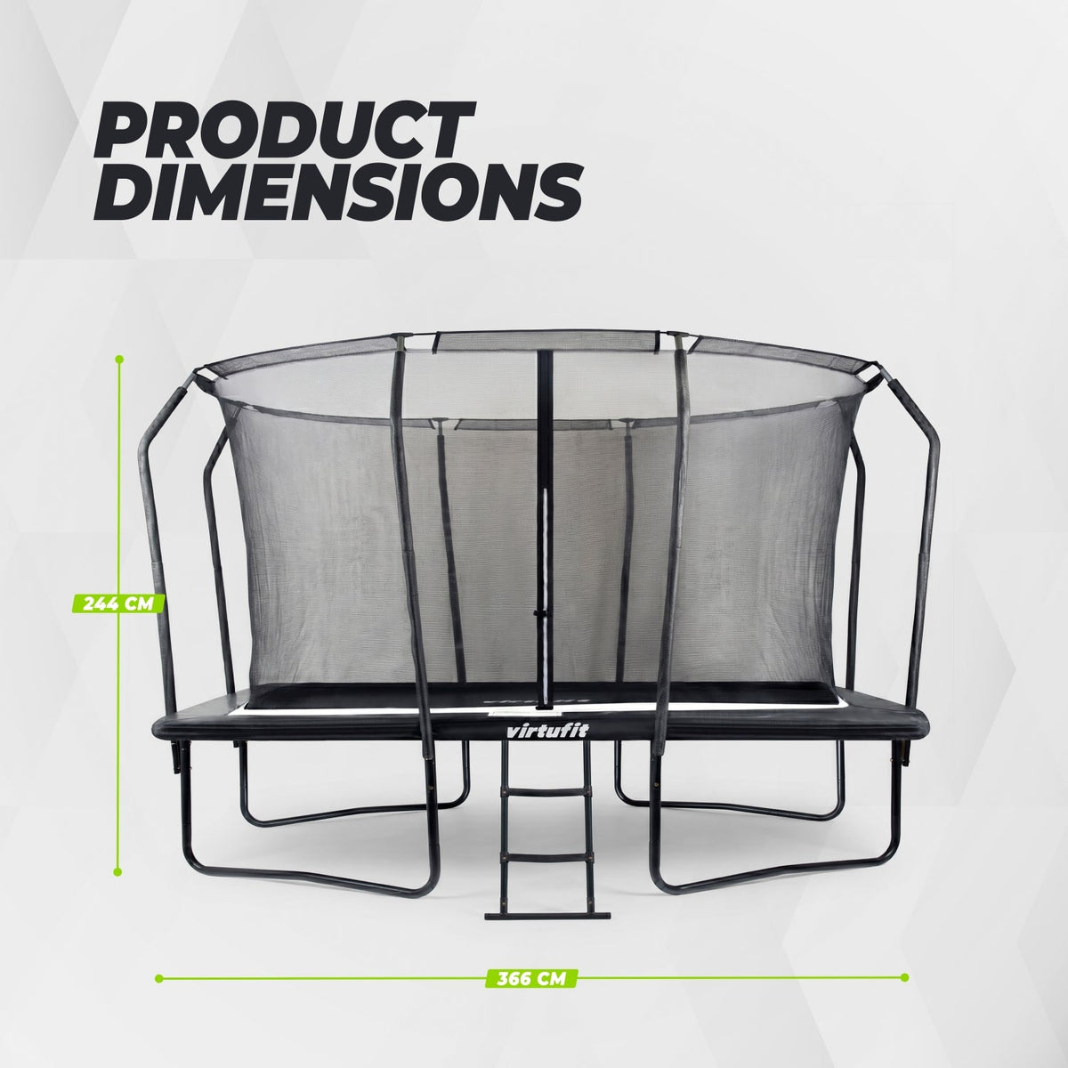 VirtuFit Premium Rechthoekige Trampoline met Veiligheidsnet - Zwart - 244 x 366 cm - Gratis trap - Afbeelding 10