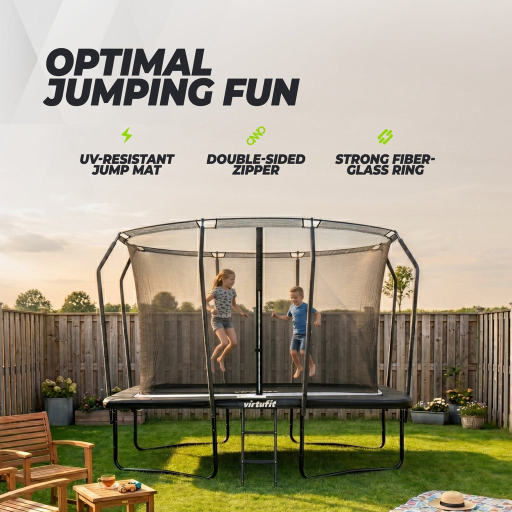 VirtuFit Premium Rechthoekige Trampoline met Veiligheidsnet - Zwart - 213 x 305 cm - Gratis trap - Afbeelding 5