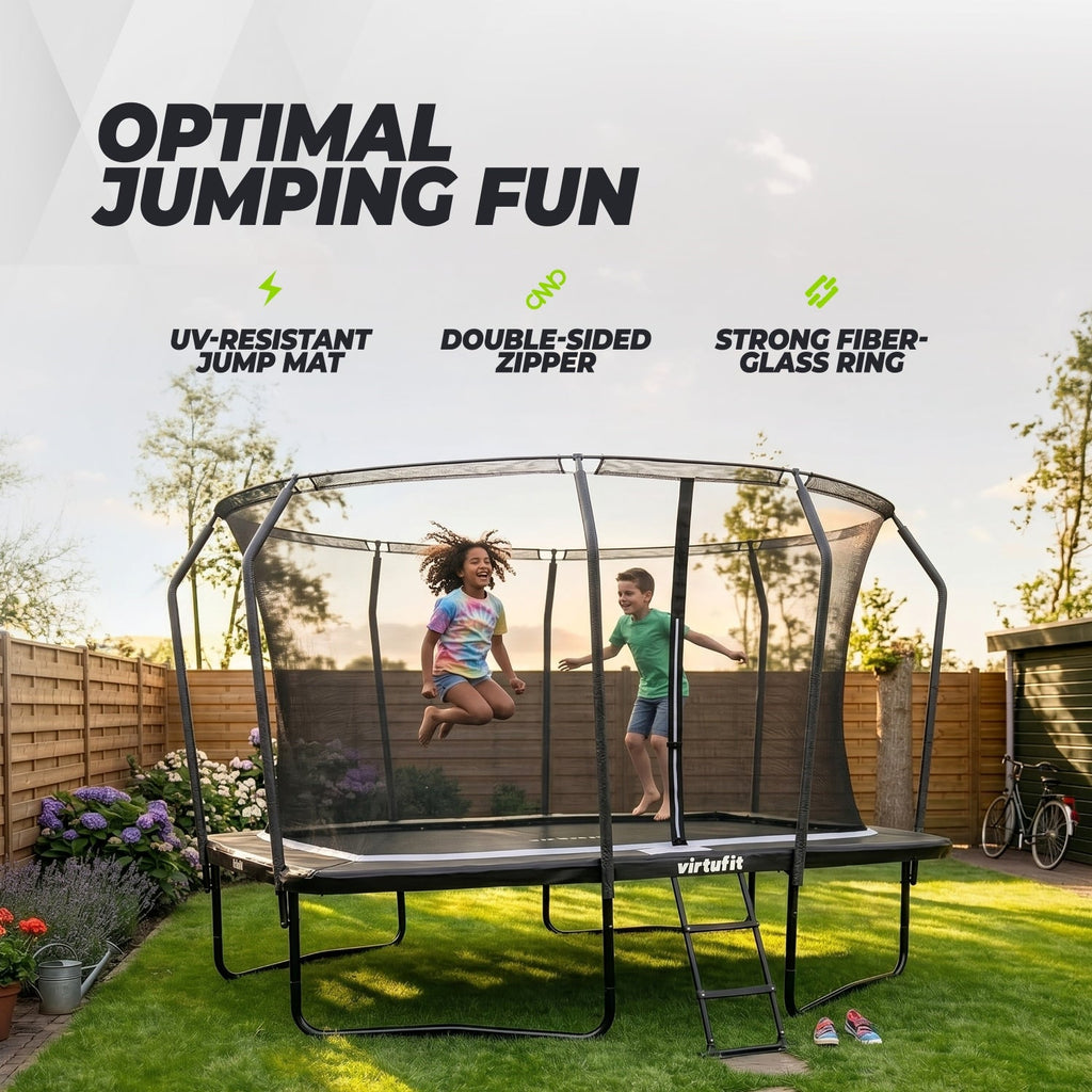 VirtuFit Premium Rechthoekige Trampoline met Veiligheidsnet - Zwart - 244 x 366 cm - Gratis trap - Afbeelding 5
