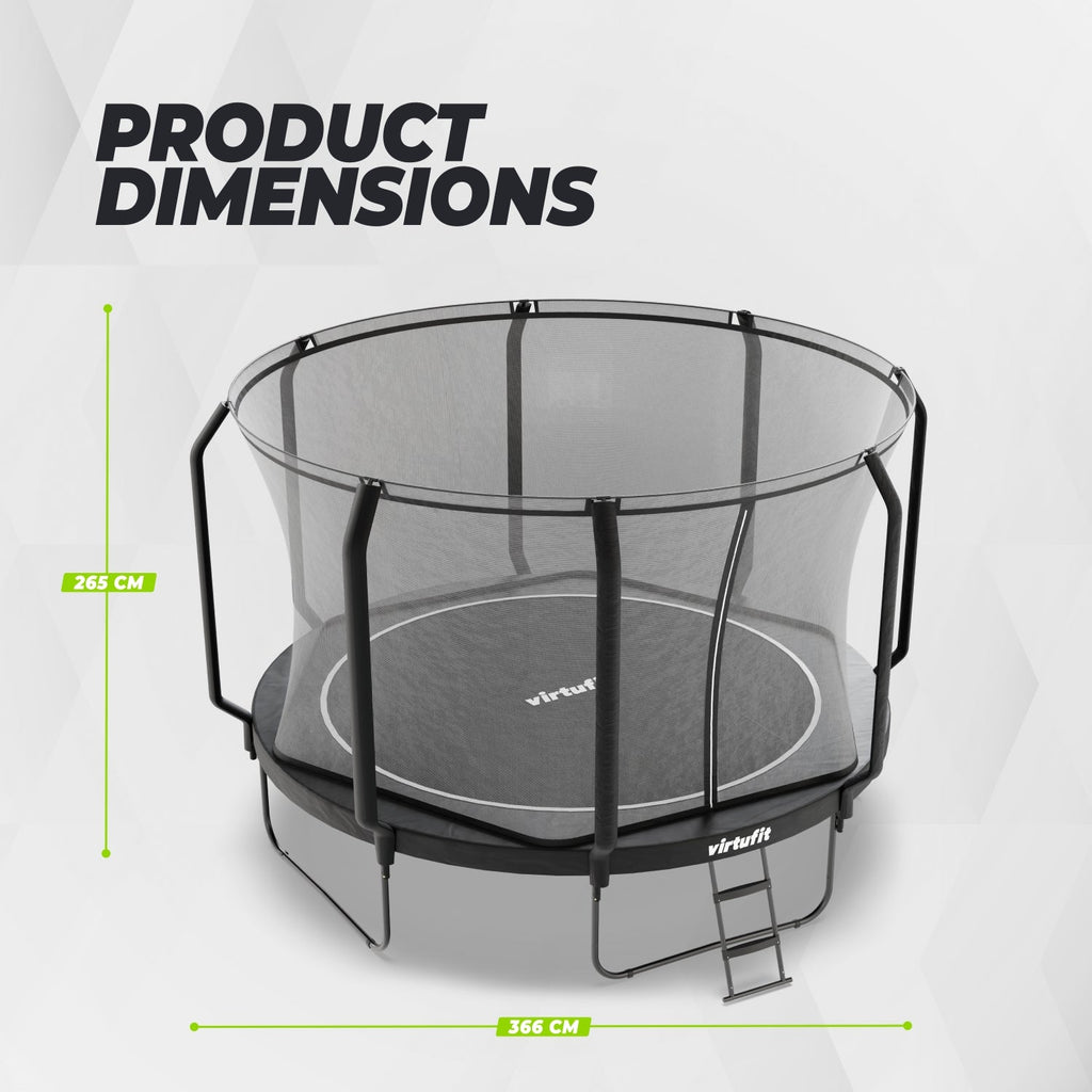 VirtuFit Premium Trampoline met Veiligheidsnet - Zwart - 366 cm - Afbeelding 10
