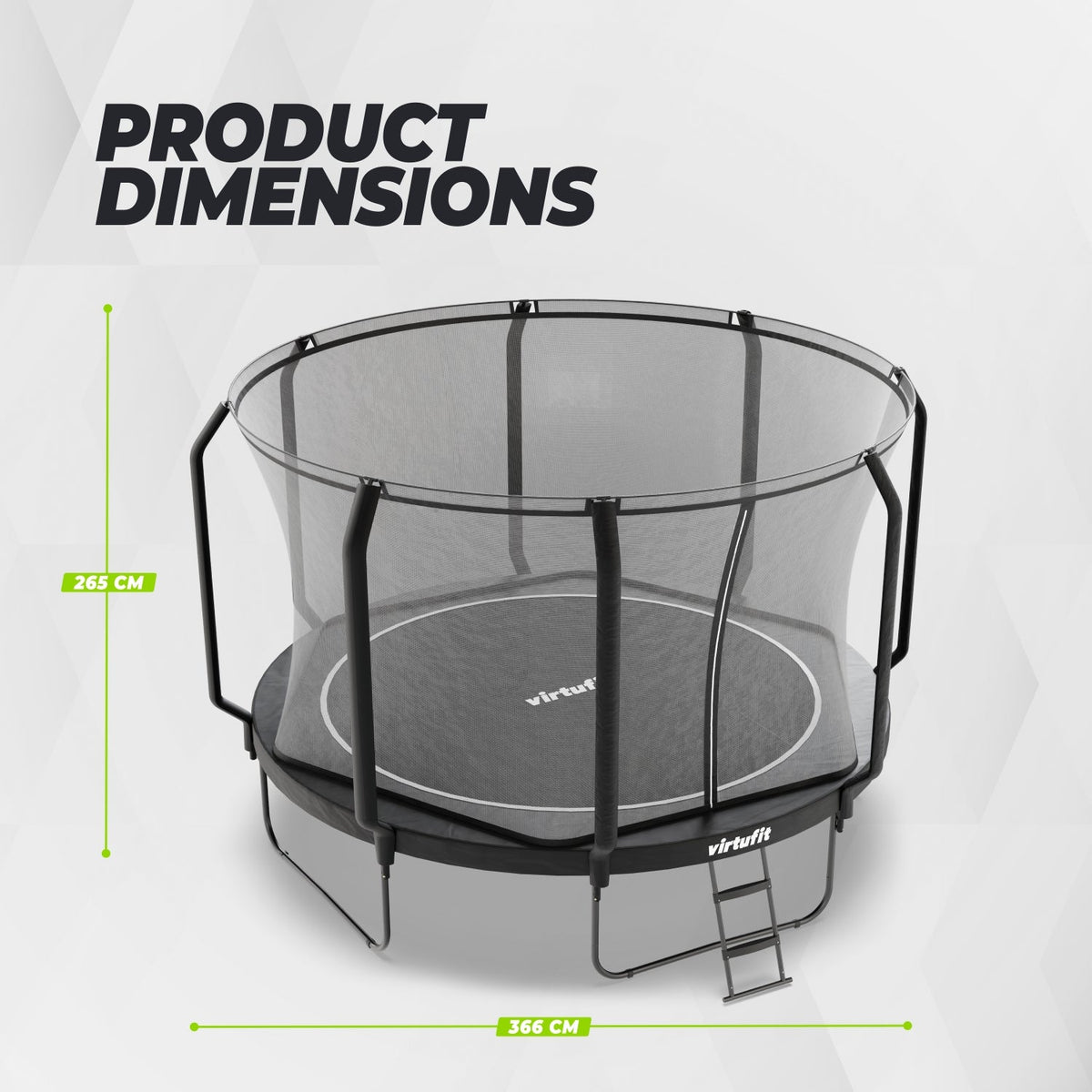 VirtuFit Premium Trampoline met Veiligheidsnet - Zwart - 366 cm - Afbeelding 10