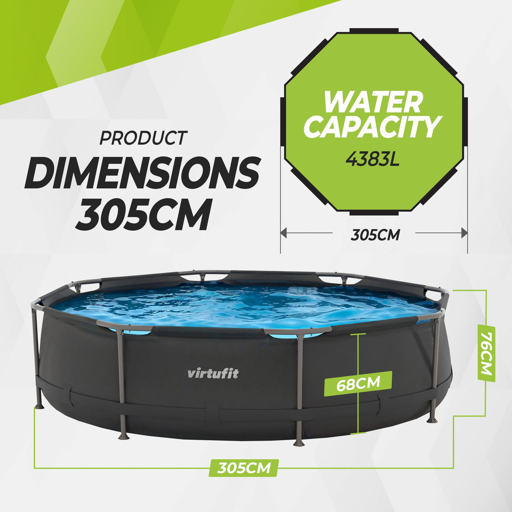VirtuFit Rond Zwembad - Ø305 x 76 cm - Antraciet - Inclusief Filterpomp - Afbeelding 6