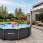 VirtuFit Rond Zwembad - Ø305 x 76 cm - Antraciet - Inclusief Filterpomp - In gebruik