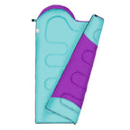 NILS Camp Slaapzak - Paars/Turquoise - Maat M - In gebruik