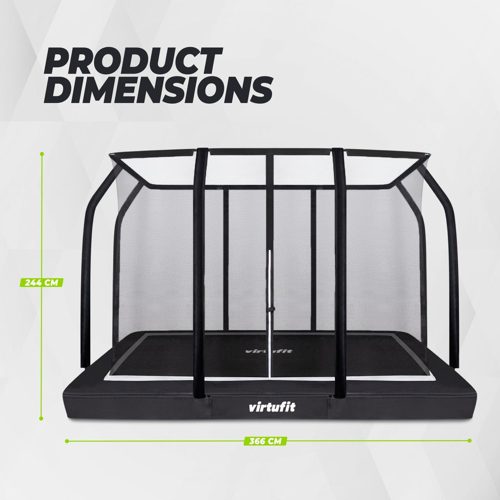 VirtuFit Premium Inground Trampoline met Veiligheidsnet - Zwart - 244 x 366 cm - Afbeelding 11