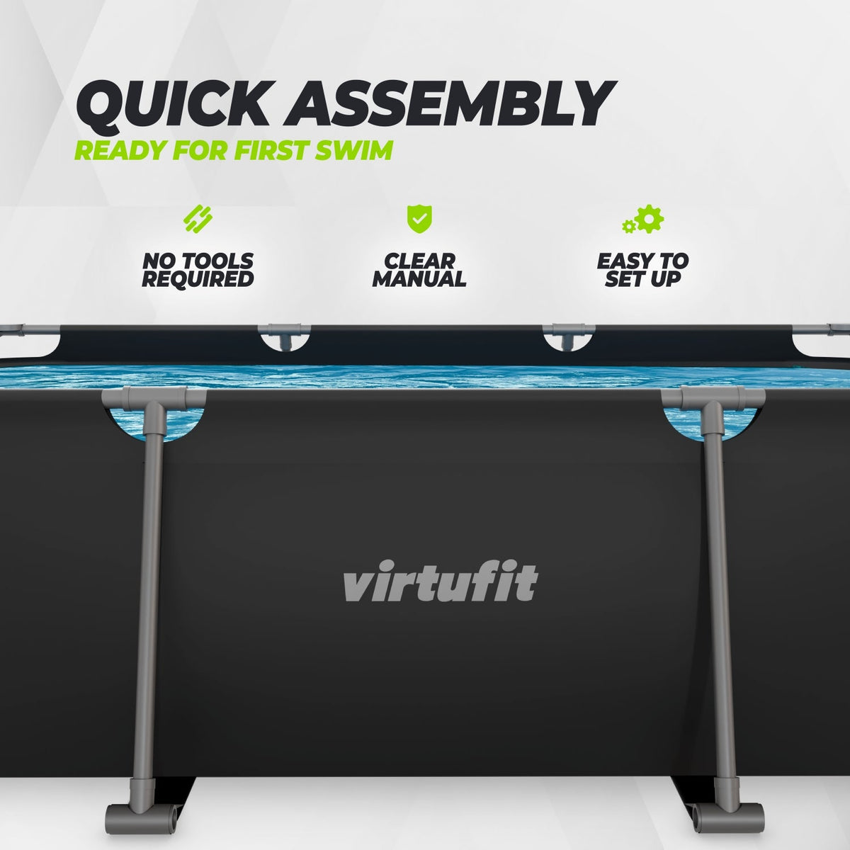 VirtuFit Rechthoekig Zwembad - 300 x 210 x 66 cm - Antraciet - Afbeelding 6