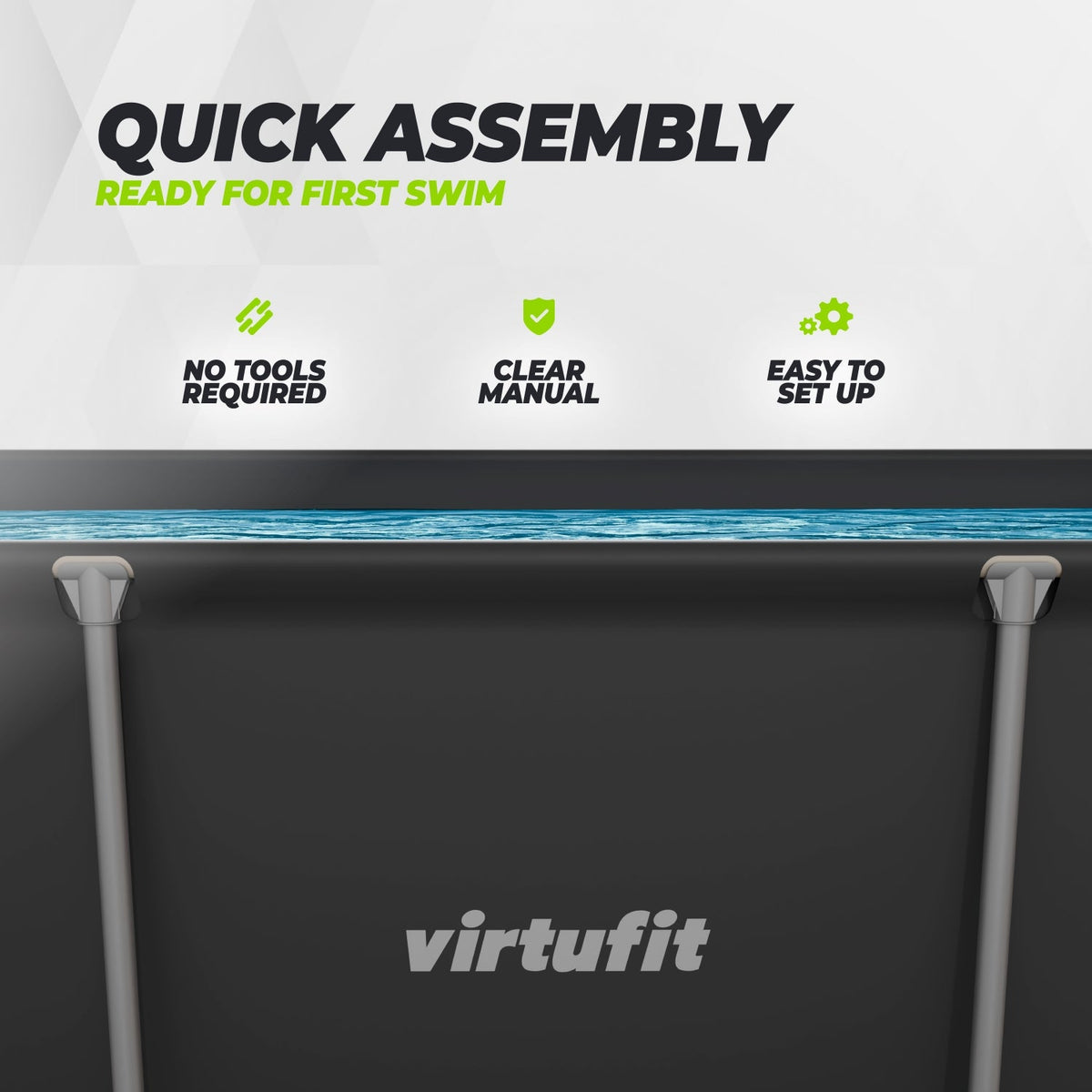 VirtuFit Rechthoekig Zwembad - 260 x 180 x 66 cm - Antraciet - Afbeelding 6