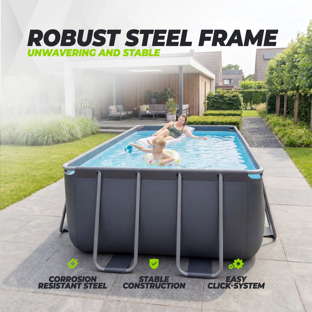 VirtuFit Rechthoekig Zwembad 400 x 200 x 122 cm - Antraciet - Inclusief Filterpomp - Afbeelding 6