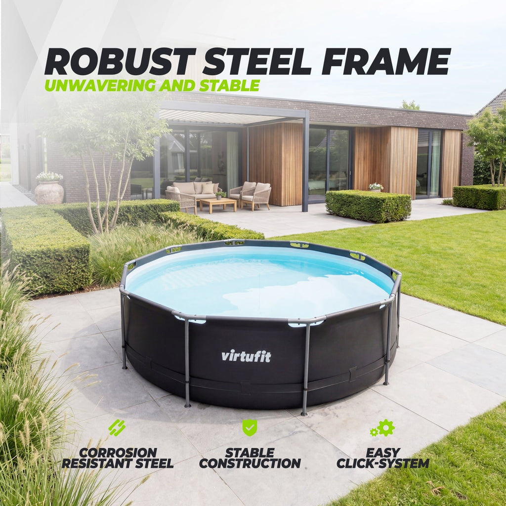 VirtuFit Rond Zwembad - Ø366 x 100 cm - Antraciet - Inclusief Filterpomp - Afbeelding 5