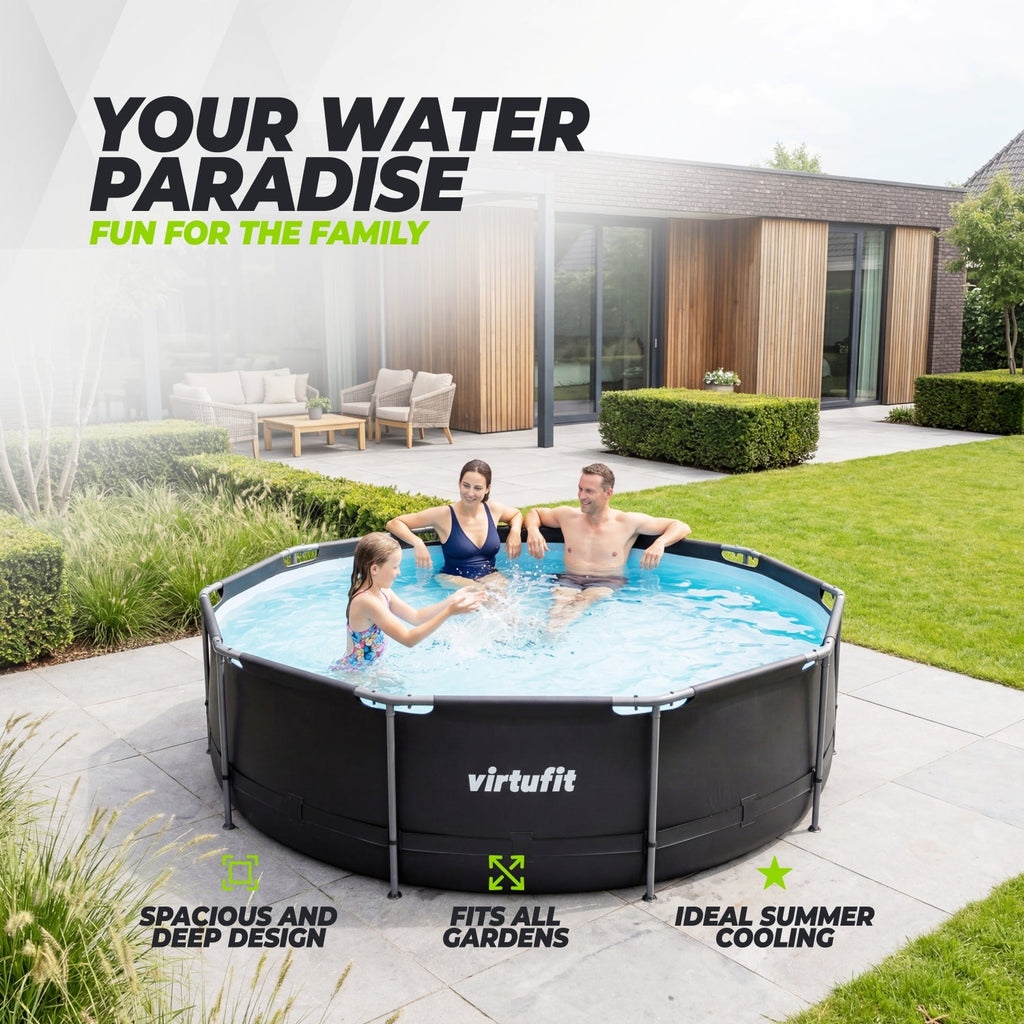 VirtuFit Rond Zwembad - Ø366 x 100 cm - Antraciet - Inclusief Filterpomp - Afbeelding 6