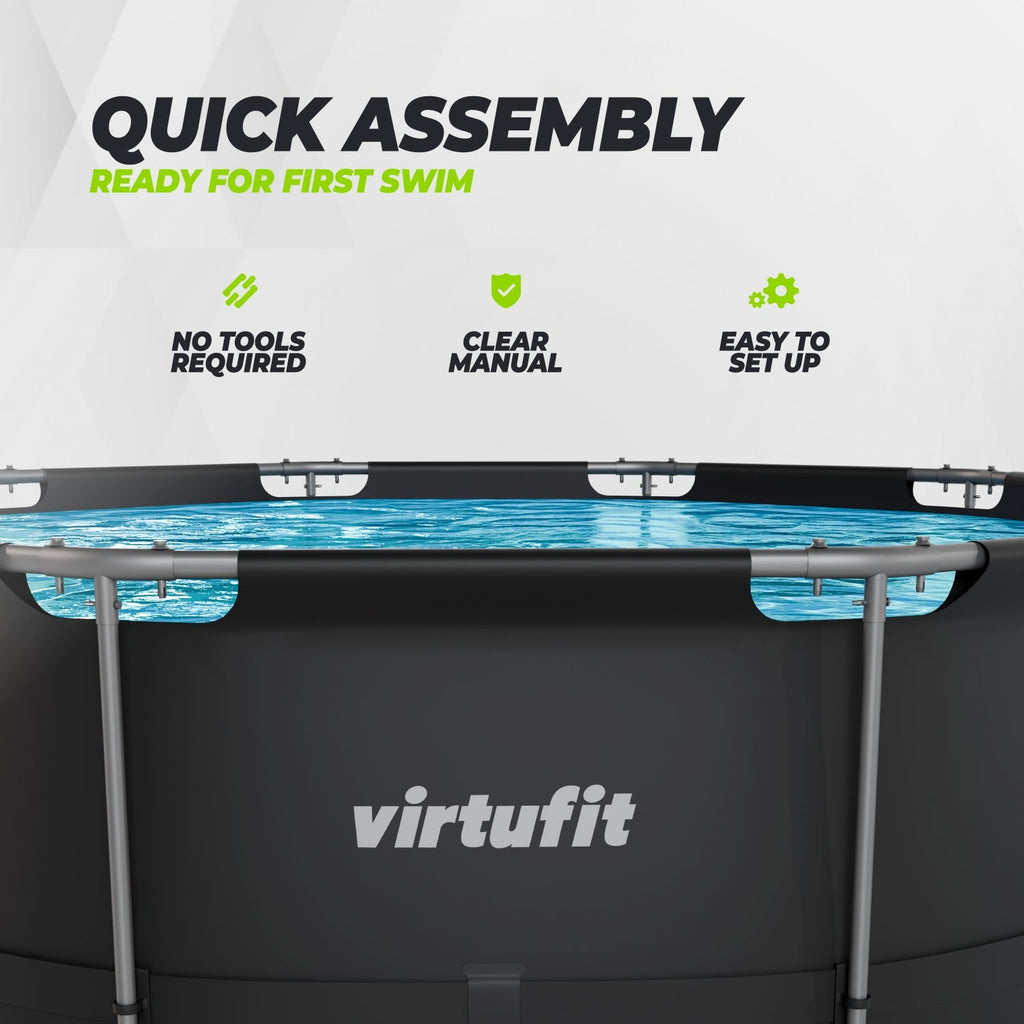VirtuFit Rond Zwembad - Ø366 x 100 cm - Antraciet - Inclusief Filterpomp - Afbeelding 11