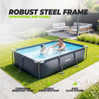 VirtuFit Rechthoekig Zwembad - 300 x 210 x 66 cm - Antraciet - Inclusief Filterpomp - In gebruik