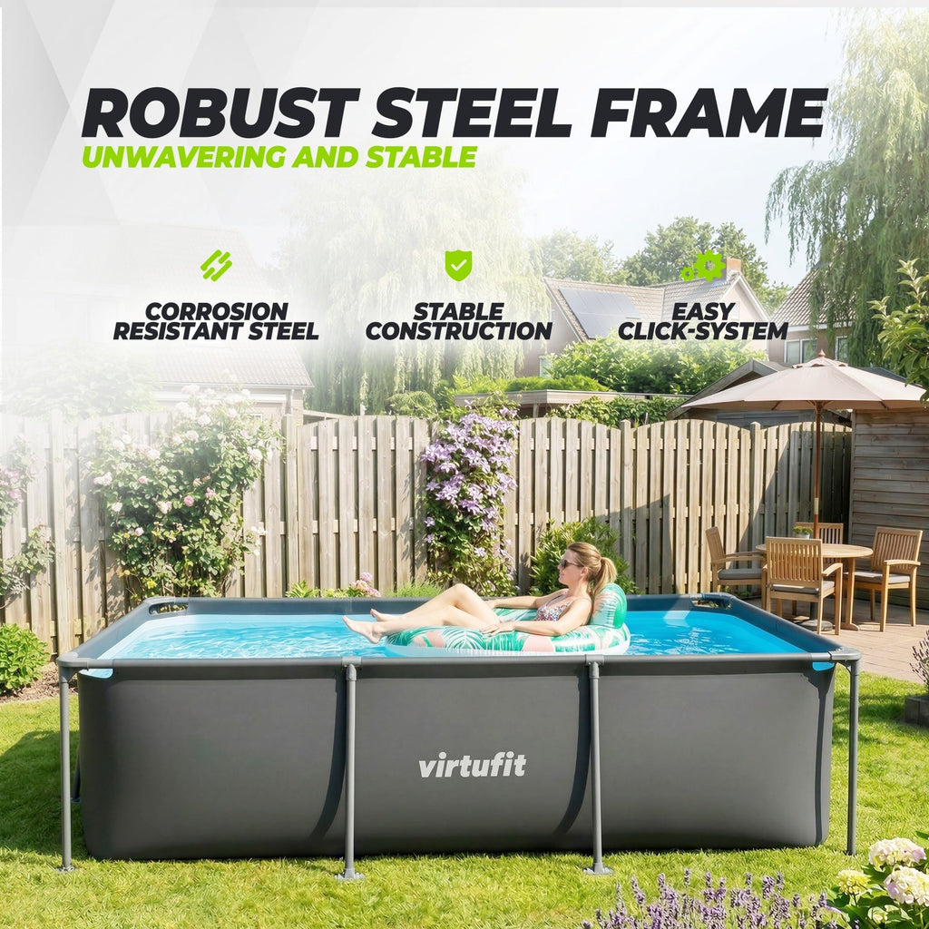 VirtuFit Rechthoekig Zwembad - 260 x 180 x 66 cm - Antraciet - Inclusief Filterpomp - Afbeelding 5