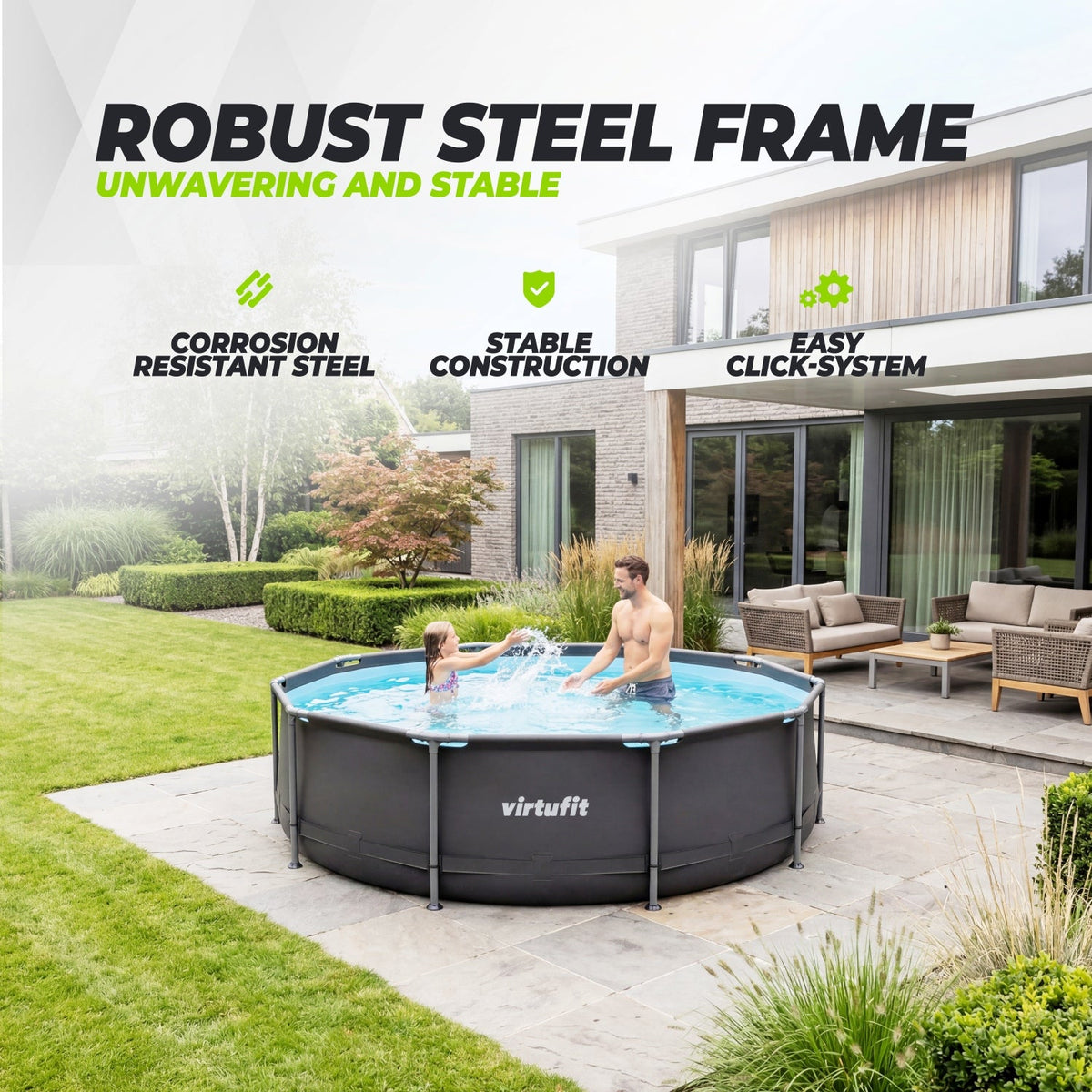VirtuFit Rond Zwembad - Ø244 x 76 cm - Antraciet - Inclusief Filterpomp - Afbeelding 5