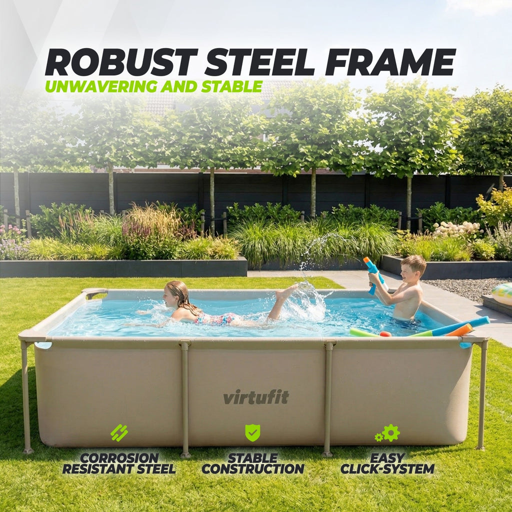 VirtuFit Rechthoekig Zwembad - 260 x 180 x 66 cm - Beige - In gebruik